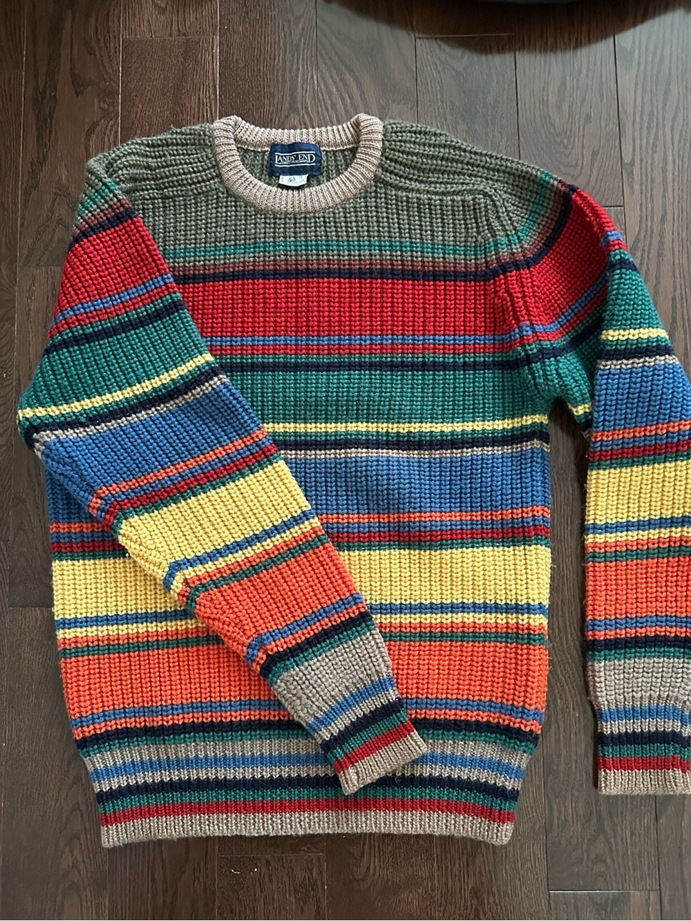 Lands’ End Striped Knit Sweater - Men's, 100%Pure Wool
